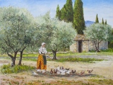 n°273.  poules et fermière - Tableaux  de  Provence 1