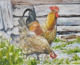 n°324.  Poule et coq - Tableaux  de  Provence 2